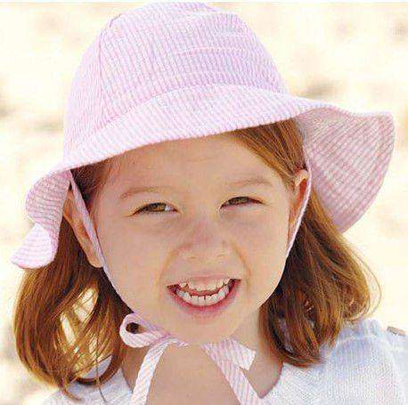 Sun Hat in Pink Seersucker Stripe by Bella Bliss - Country Club Prep