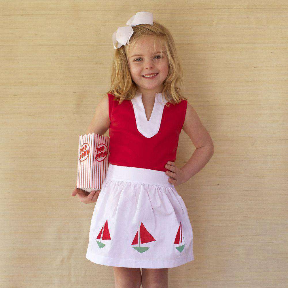 Girl's Party Skirt in White Canvas by Kayce Hughes - Country Club Prep