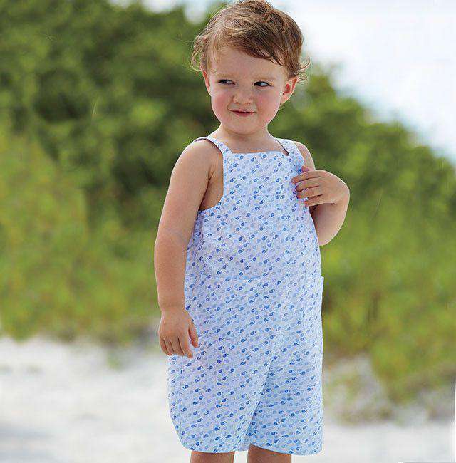 Blue Whale Boy Romper in Blue and White by Bella Bliss - Country Club Prep