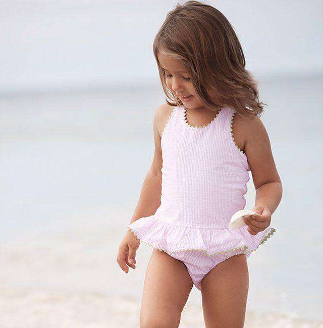 Skirted One Piece in Pink with Green Trim by Bella Bliss - Country Club Prep