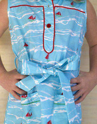 Girl's Ali Scott Dress in Turquoise Sailboat by Kayce Hughes - Country Club Prep