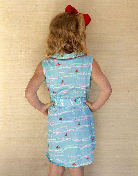 Girl's Ali Scott Dress in Turquoise Sailboat by Kayce Hughes - Country Club Prep