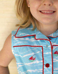 Girl's Ali Scott Dress in Turquoise Sailboat by Kayce Hughes - Country Club Prep