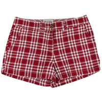 Women's Shorts in White and Maroon Madras by Olde School Brand - Country Club Prep