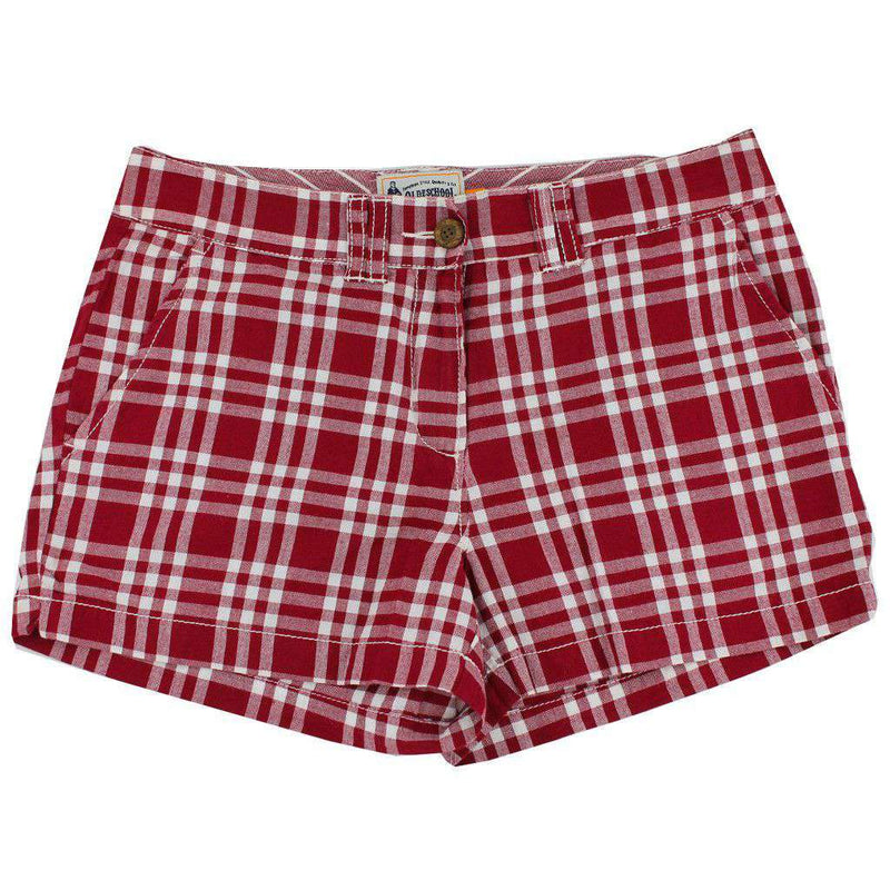Women's Shorts in White and Maroon Madras by Olde School Brand - Country Club Prep