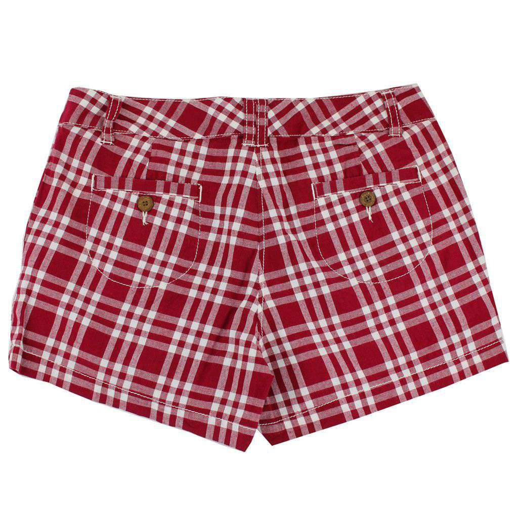 Women's Shorts in White and Maroon Madras by Olde School Brand - Country Club Prep