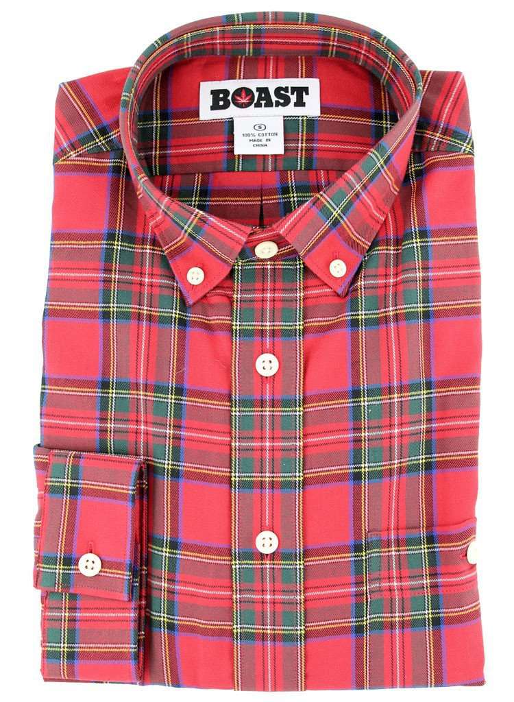 Plaid Button Down Shirt in Traditional Red by Boast - Country Club Prep