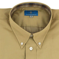 Straight Wharf Button Down in Chino Khaki With Harvest Plaid Trim by Castaway Clothing - Country Club Prep