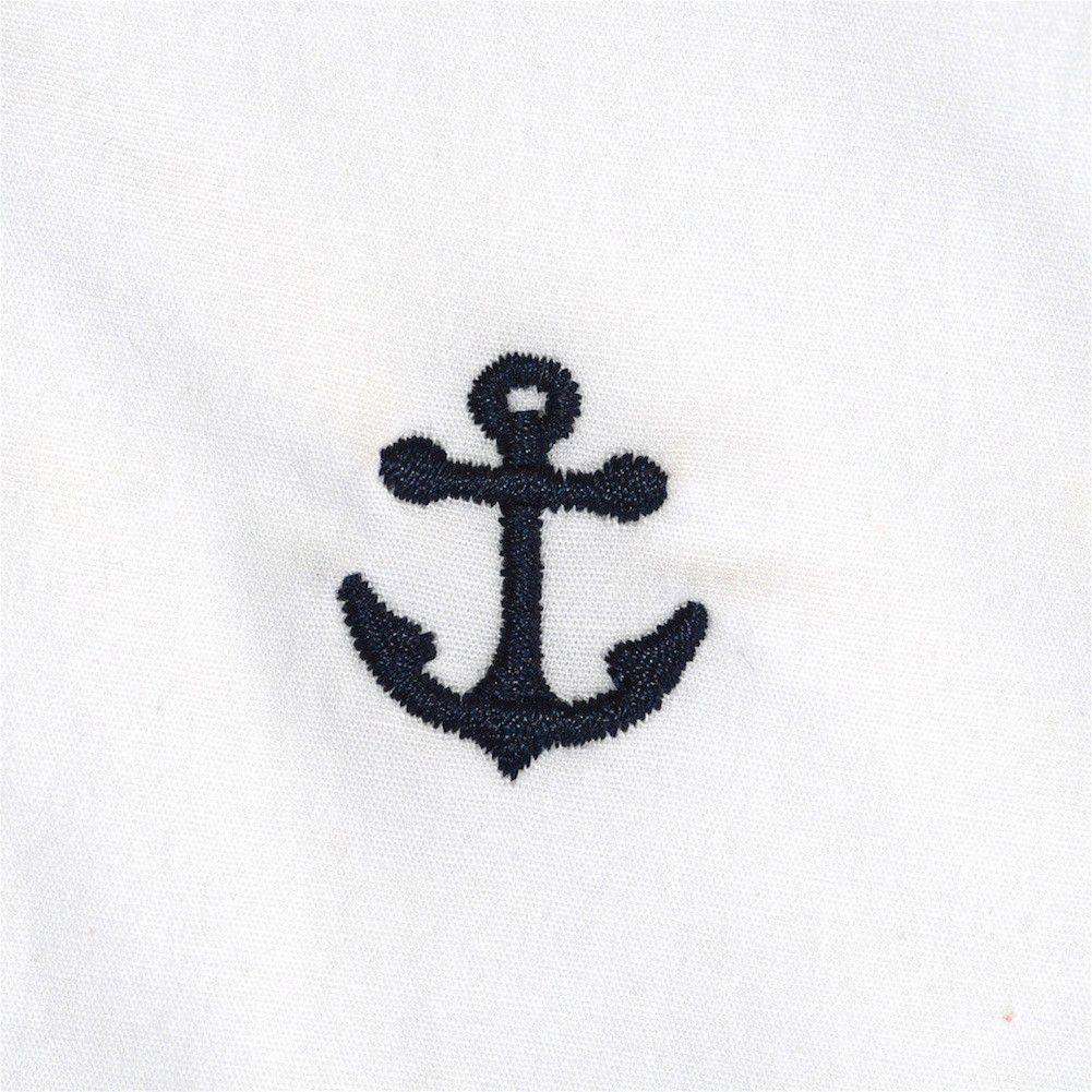 Embroidered Harbor Pants in White with Navy Anchors by Castaway Clothing - Country Club Prep