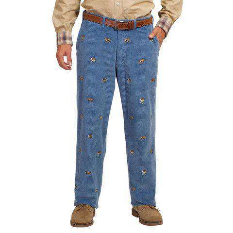 Wide Wale Corduroy Pants in Storm Blue with Bird Dog by Castaway Clothing - Country Club Prep