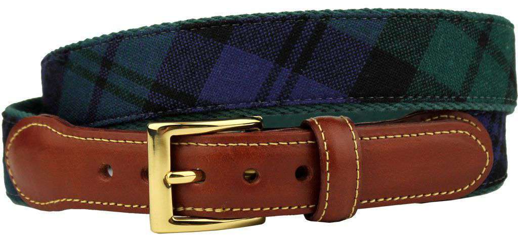 Black Watch Tartan Plaid Belt on Green Canvas by Country Club Prep - Country Club Prep