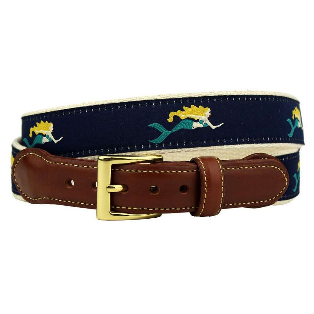 Mercurial Mermaid Leather Tab Belt in Navy by Country Club Prep - Country Club Prep