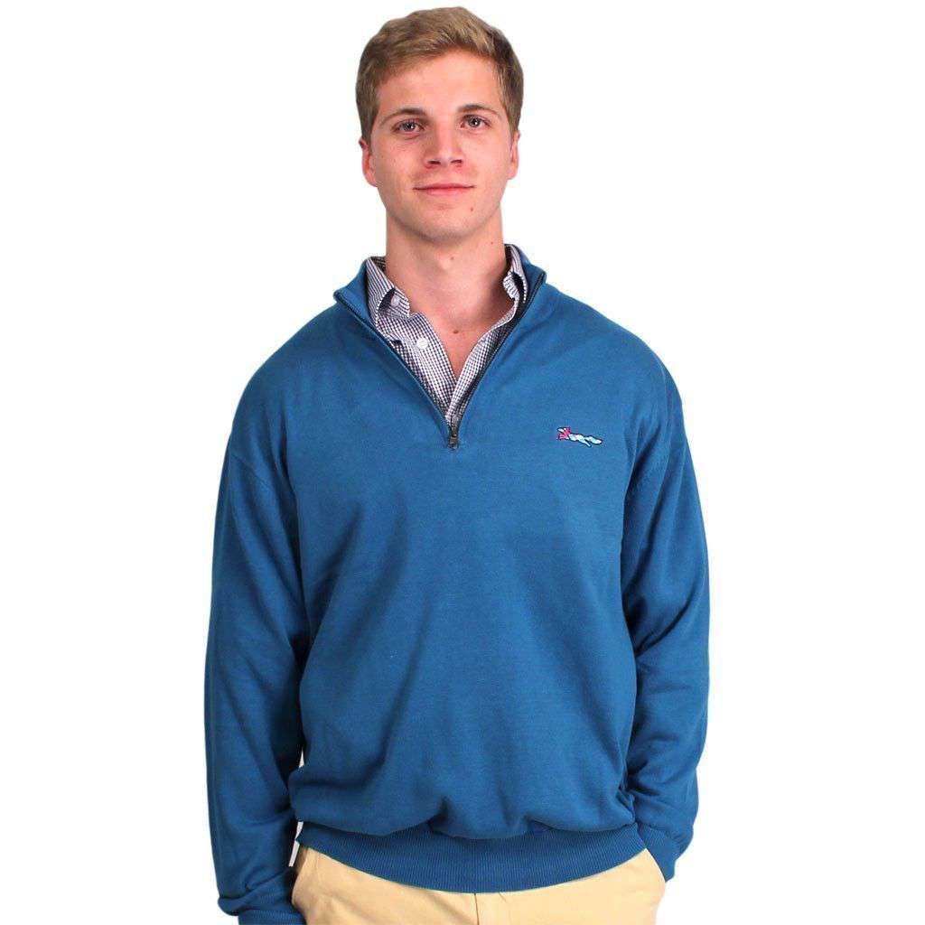 Cotton 1/4 Zip Sweater in Tide Blue by Country Club Prep - Country Club Prep