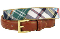 True Prep Leather Tab Belt in Traditional Madras by Country Club Prep - Country Club Prep