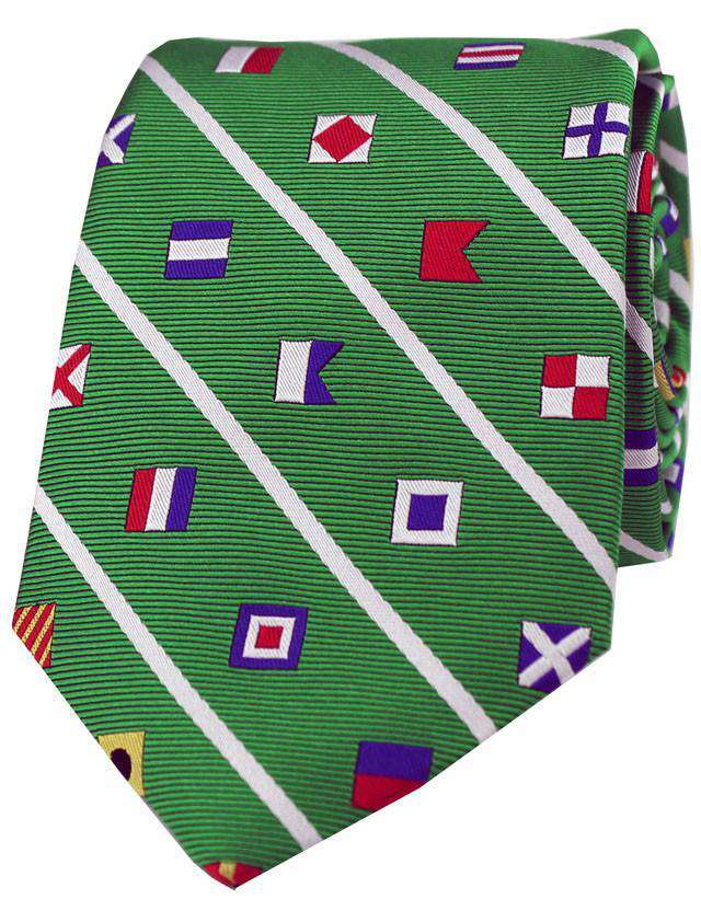 Nautical Signal Flag Neck Tie in Green by Anchored Style - Country Club Prep