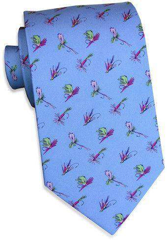 Hooked on Flies Tie in Light Blue by Bird Dog Bay - Country Club Prep