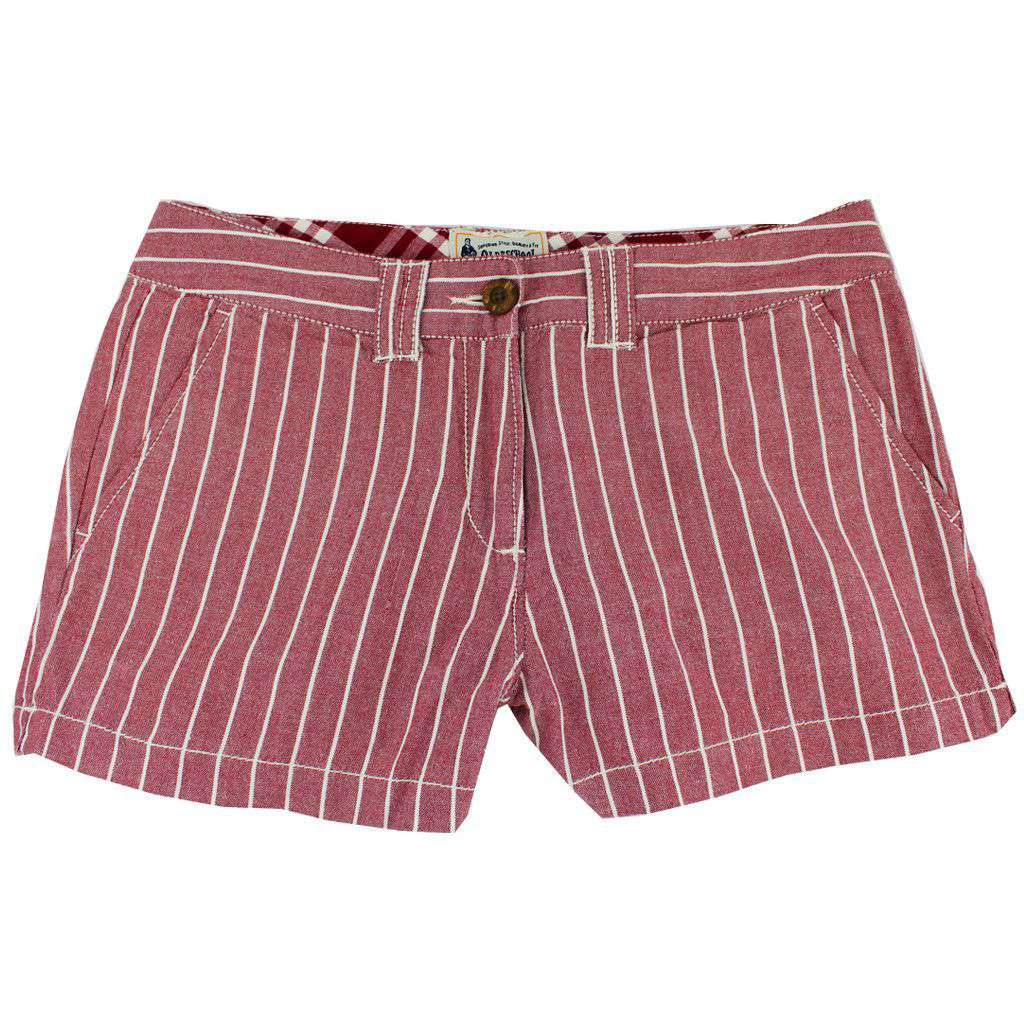 Women's Shorts in White and Maroon Oxford Stripe by Olde School Brand - Country Club Prep