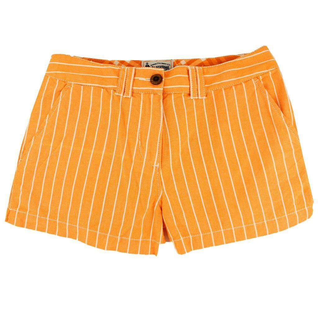 Women's Shorts in White and Orange Oxford Stripe by Olde School Brand - Country Club Prep