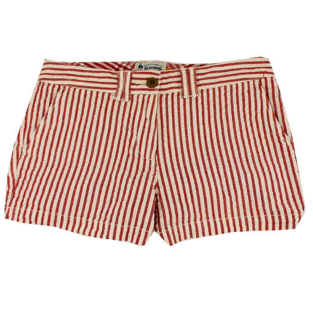 Olde School Brand Women's Shorts in White and Crimson Seersucker ...