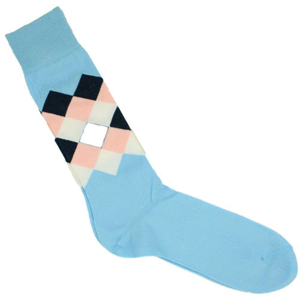 Men's Diamond Patchwork Socks in Light Blue by Byford - Country Club Prep