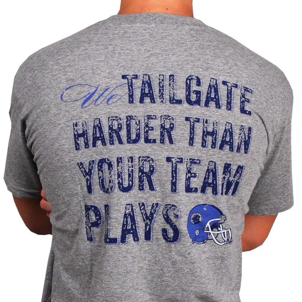 Tailgate Harder Tee in Grey with Blue Helmet by Southern Proper - Country Club Prep