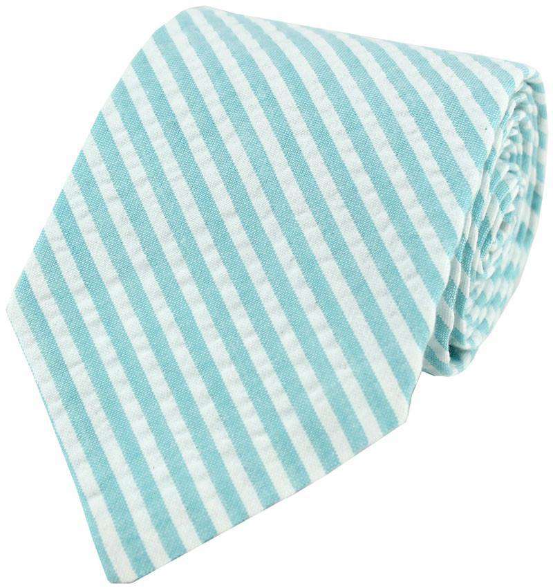 Seersucker Tie in Wide Aqua by Just Madras - Country Club Prep