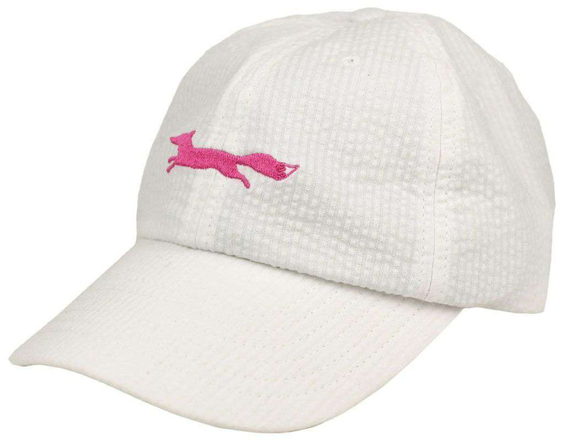 Pink Longshanks Bow Hat in White Seersucker by Lauren James - Country Club Prep