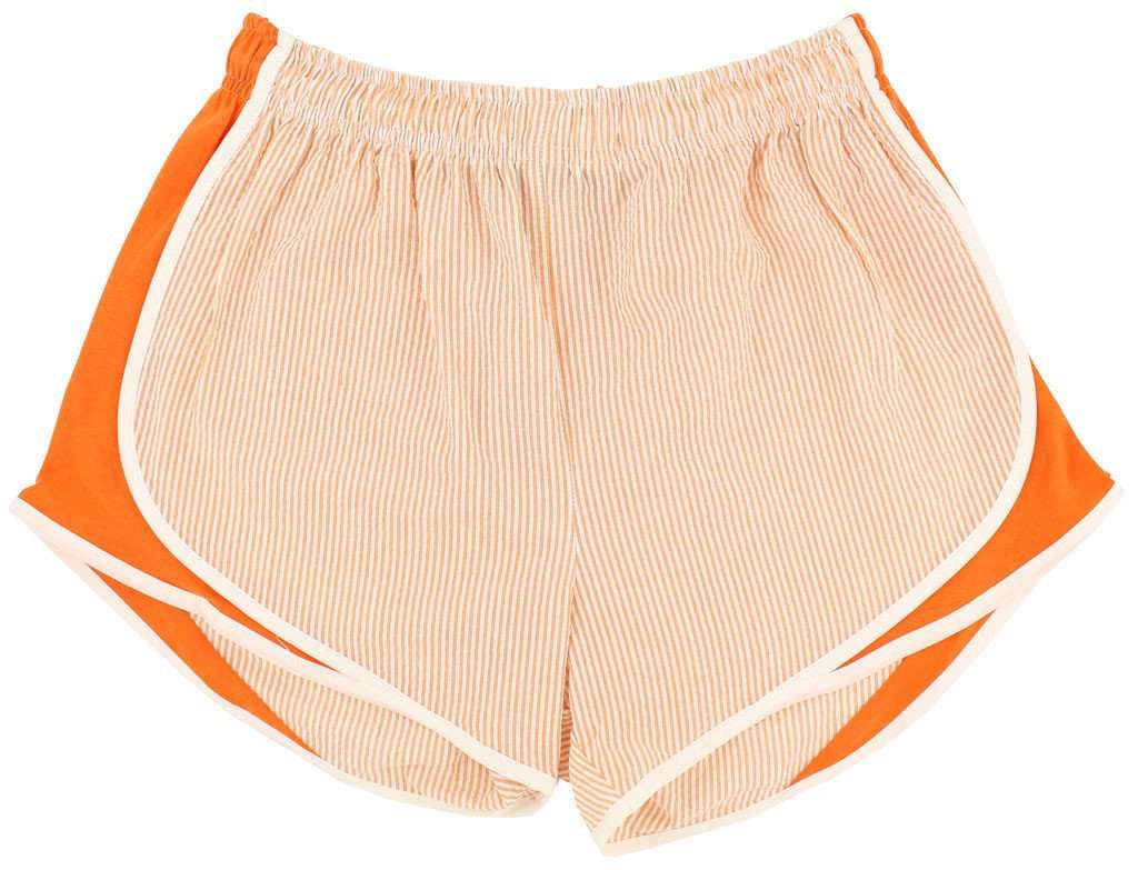 Shorties Shorts in Orange Seersucker by Lauren James - Country Club Prep