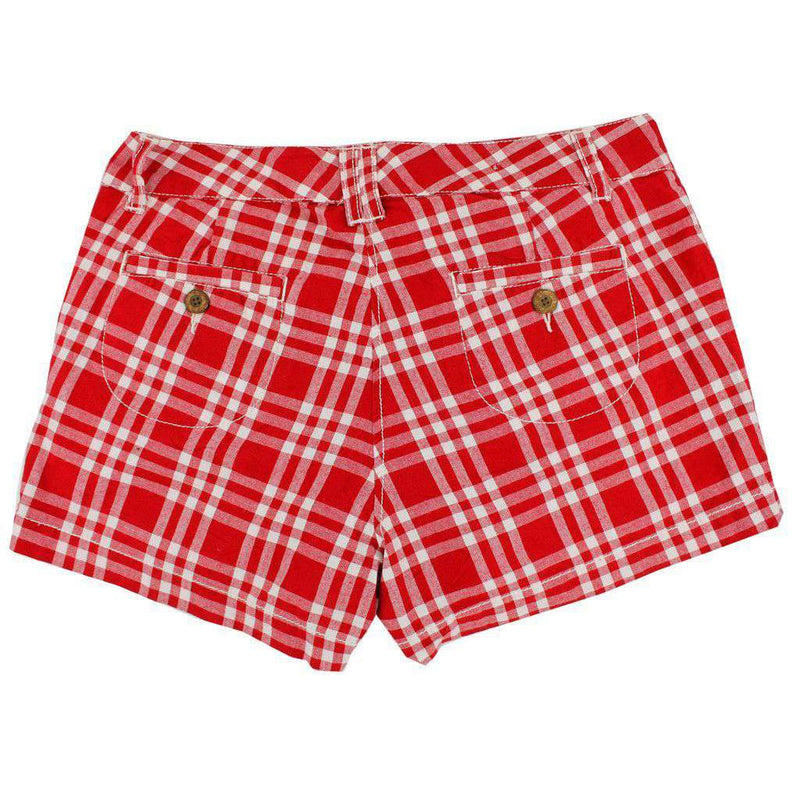 Women's Shorts in White and Crimson Madras by Olde School Brand - Country Club Prep