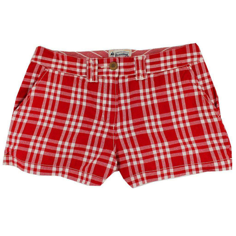 Women's Shorts in White and Crimson Madras by Olde School Brand - Country Club Prep