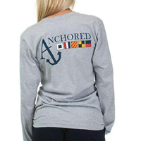 Nautical Flag Long Sleeve Tee Shirt in Heather Grey by Anchored Style - Country Club Prep