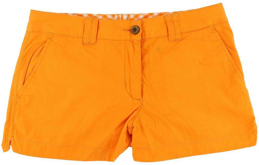Reversible Women's Shorts in Orange and White Madras and Solid by Olde School Brand - Country Club Prep
