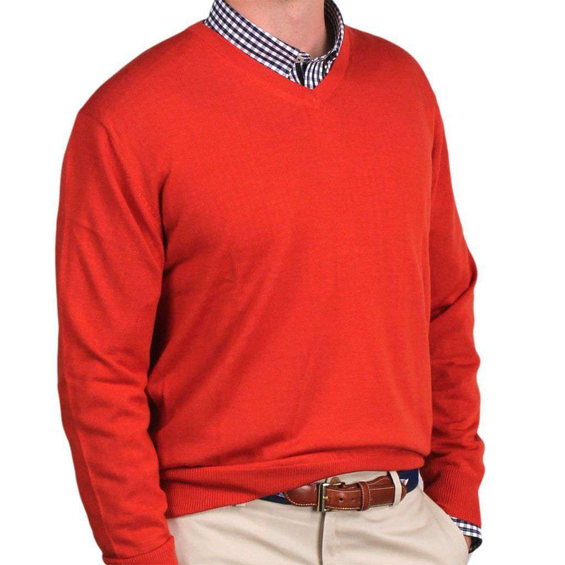 Weekday Warrior V-neck Merino Sweater in Burnt Orange by Country Club Prep - Country Club Prep