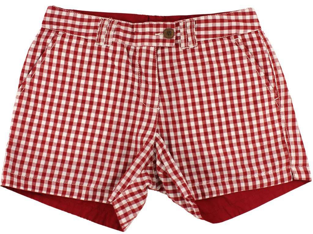 Reversible Women's Shorts in Crimson and White Gingham and Solid by Olde School Brand - Country Club Prep