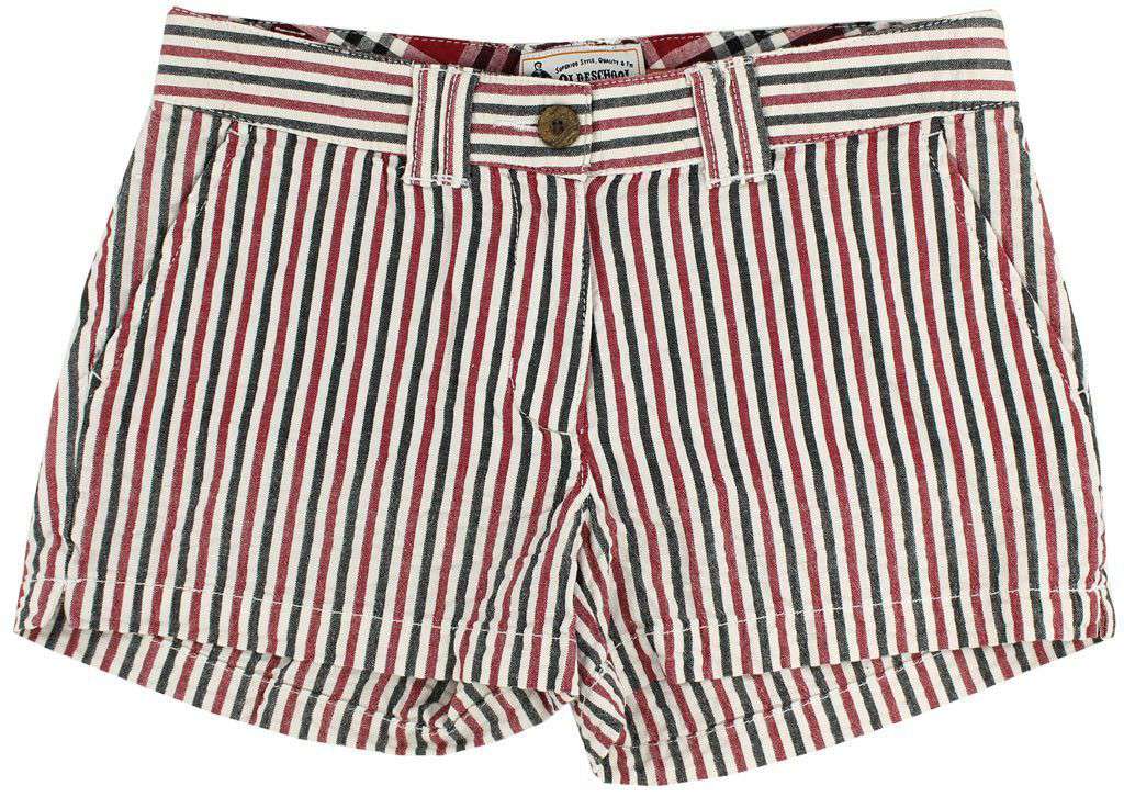 Women's Shorts in Crimson and Black Seersucker by Olde School Brand - Country Club Prep