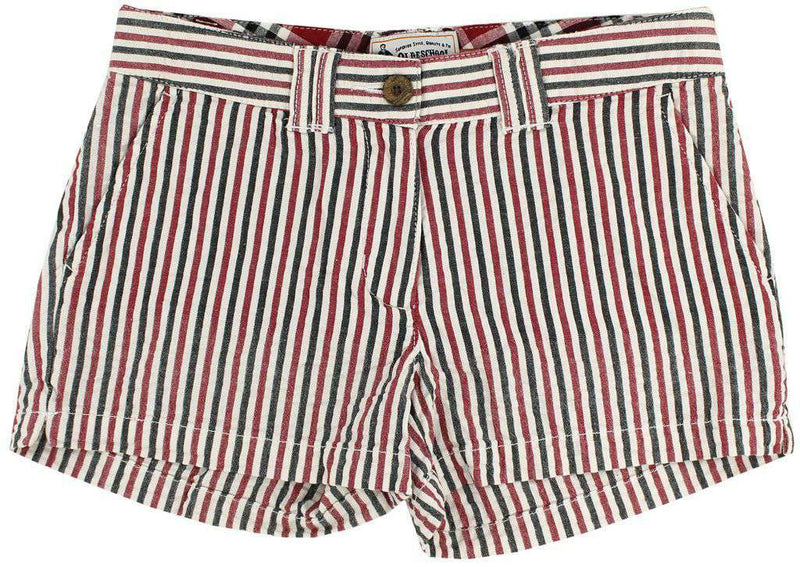 Women's Shorts in Crimson and Black Seersucker by Olde School Brand - Country Club Prep