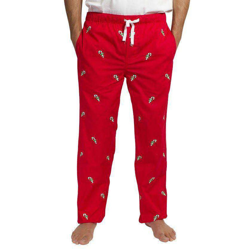 Sleeper Pants in Bright Red with Candy Canes by Castaway Clothing - Country Club Prep