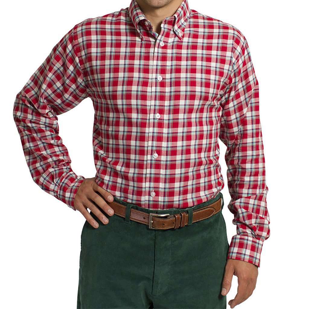 Straight Wharf Button Down in Plaid Cinnamon by Castaway Clothing - Country Club Prep