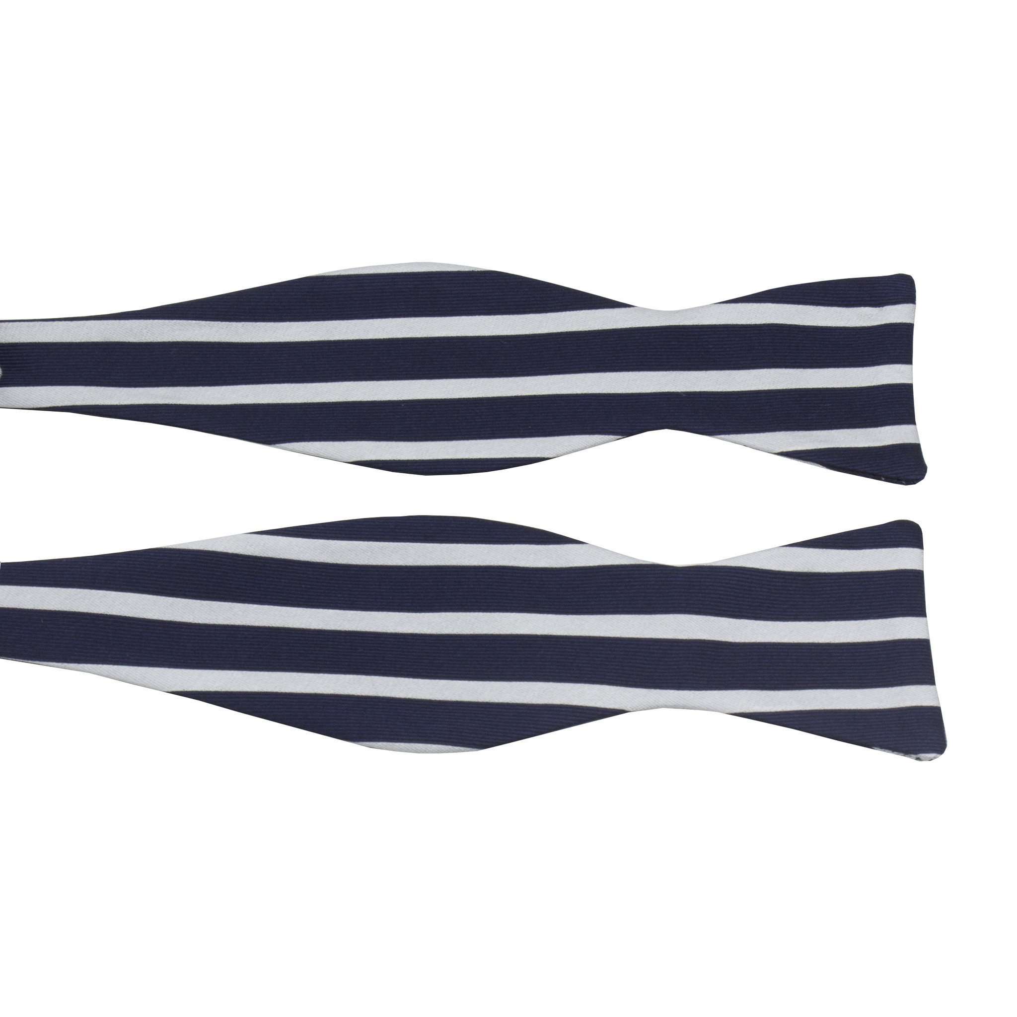 Navy and Silver Sailor Stripe Bow Tie by Anchored Style - Country Club Prep