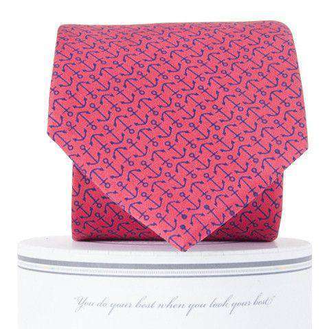 Ahoy Tie in Salmon Red & Navy by Collared Greens - Country Club Prep