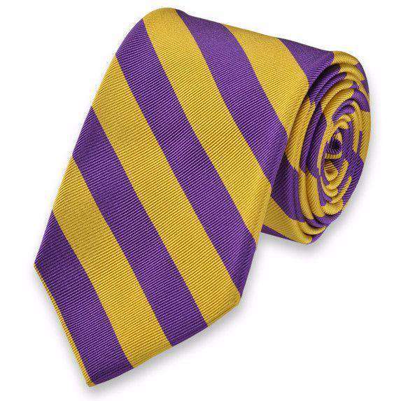 All American Stripe Neck Tie in Purple and Gold by High Cotton - Country Club Prep