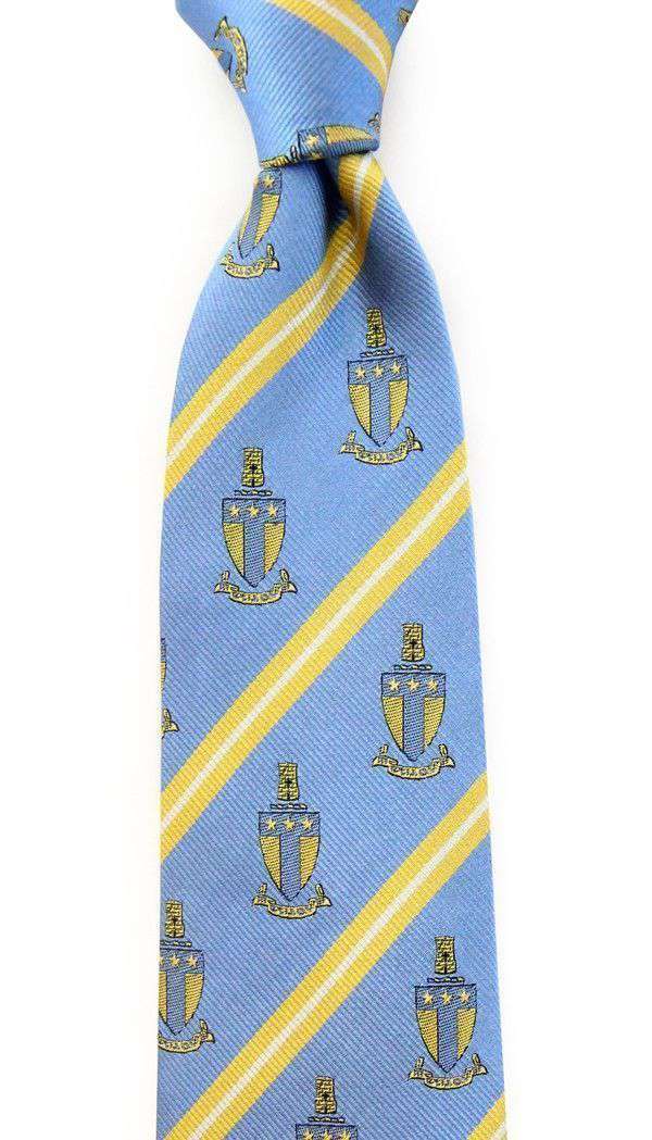 Alpha Tau Omega Neck Tie in Light Blue Stripe by Dogwood Black - Country Club Prep