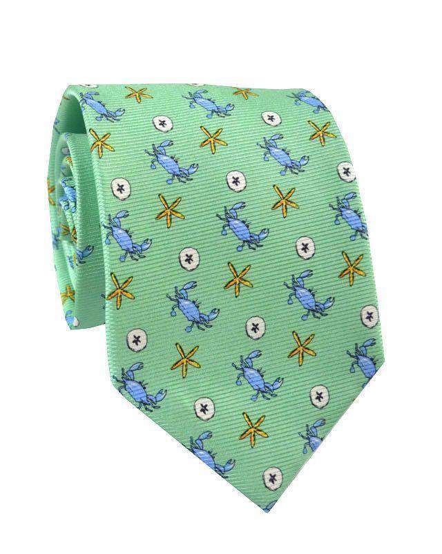 Blue Crab Tie in Green by Southern Proper - Country Club Prep