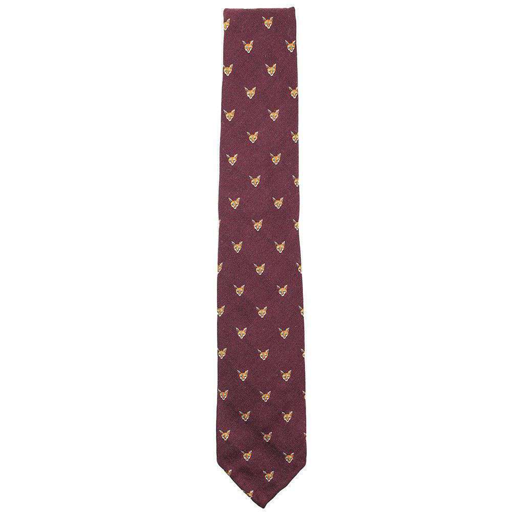 Bordeaux Wool Neck Tie in Burgundy with Fox Head by Res Ipsa - Country Club Prep