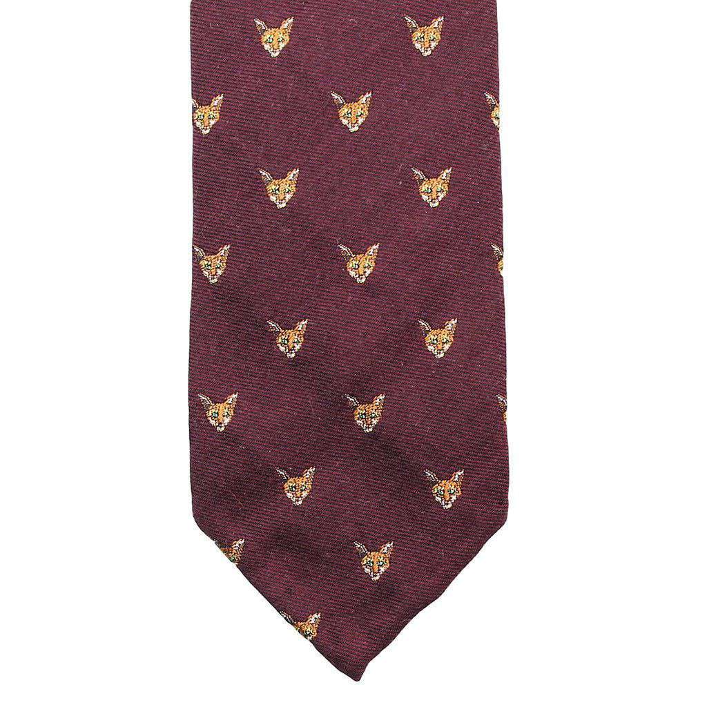 Bordeaux Wool Neck Tie in Burgundy with Fox Head by Res Ipsa - Country Club Prep