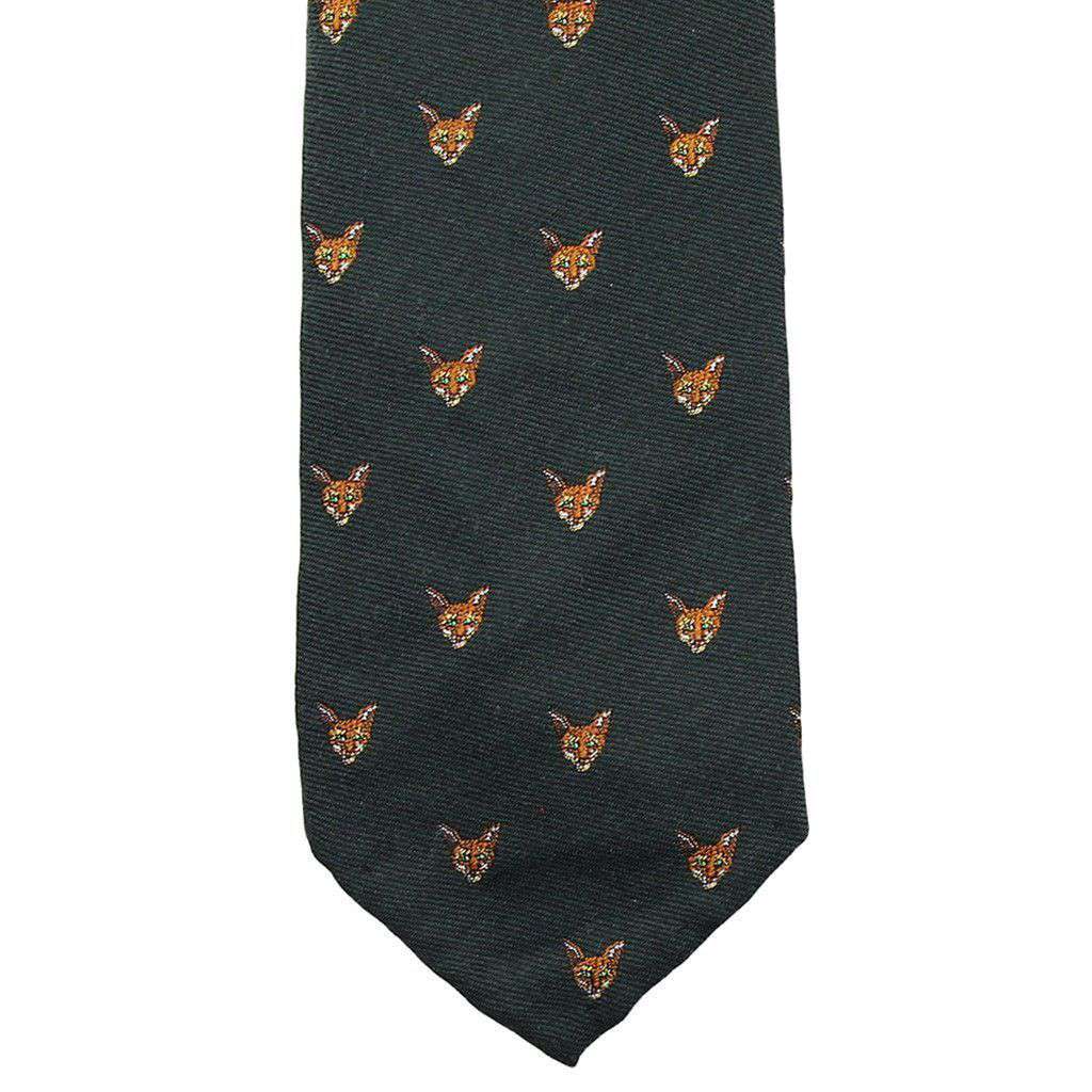 Bordeaux Wool Neck Tie in Forest Green with Fox Head by Res Ipsa - Country Club Prep