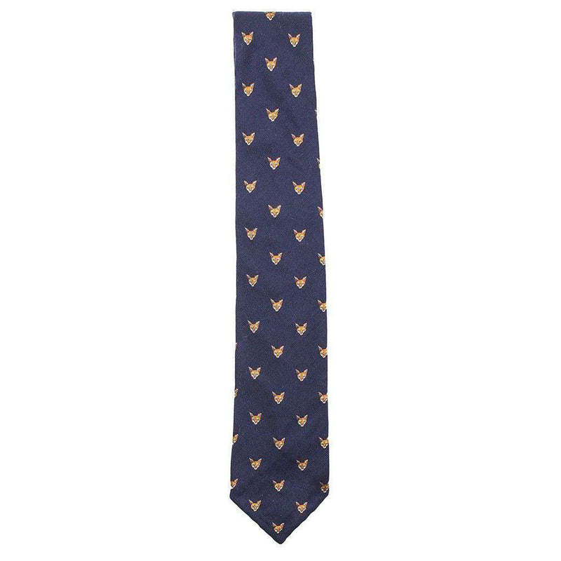 Bordeaux Wool Neck Tie in Navy with Fox Head by Res Ipsa - Country Club Prep