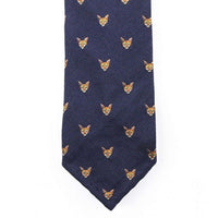 Bordeaux Wool Neck Tie in Navy with Fox Head by Res Ipsa - Country Club Prep