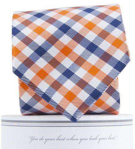 Collegiate Quad Neck Tie in Orange and Navy by Collared Greens - Country Club Prep