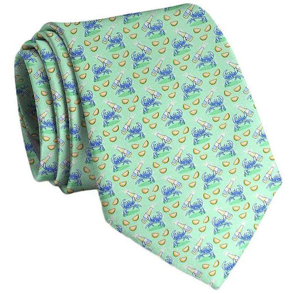 Drunken Crab Neck Tie in Mint by Bird Dog Bay - Country Club Prep